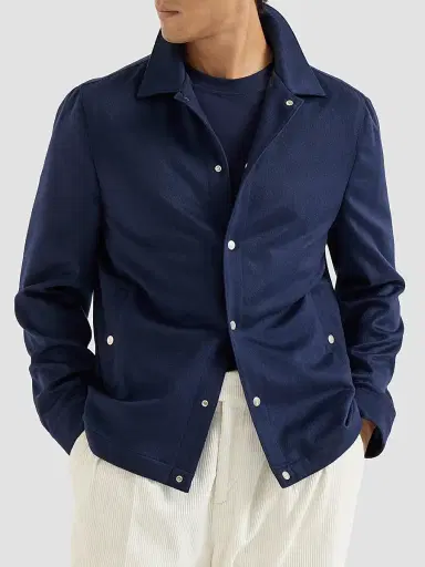 Brunello Cucinelli Men's Lightweight Cashmere Flannel Outerwear Jacket - Royale Blue | Thumbnail 3