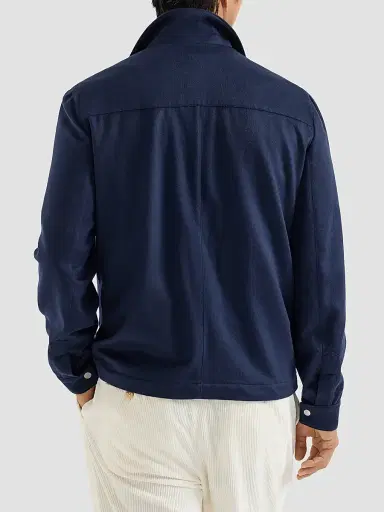 Brunello Cucinelli Men's Lightweight Cashmere Flannel Outerwear Jacket - Royale Blue | Thumbnail 4