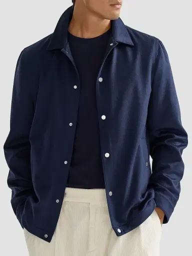 Brunello Cucinelli Men's Lightweight Cashmere Flannel Outerwear Jacket - Royale Blue | Thumbnail 5