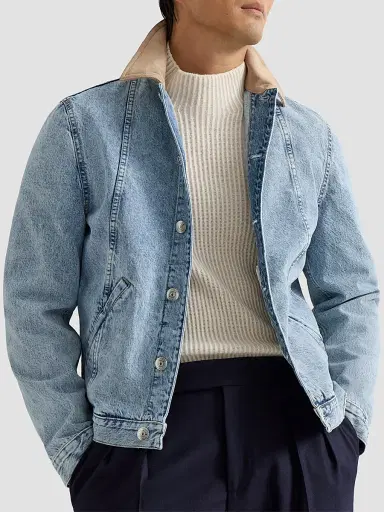 Brunello Cucinelli Men's Denim Outerwear Jacket with Suede Collar - Light Denim - Size 40 | Thumbnail 5 Brunello Cucinelli Men's Denim Outerwear Jacket with Suede Collar - Light Denim - Size 40 | Thumbnail 5