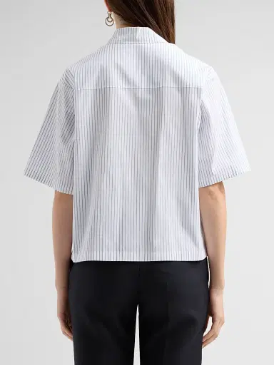 Jil Sander Women's Pinstripe Cotton Poplin Short-Sleeve Shirt - Artic Sea | Thumbnail 3 Jil Sander Women's Pinstripe Cotton Poplin Short-Sleeve Shirt - Artic Sea | Thumbnail 3