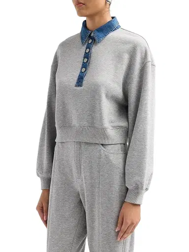 Cinq à Sept Women's Corenna Mixed-Media Sweater - Heather Grey | Thumbnail 4