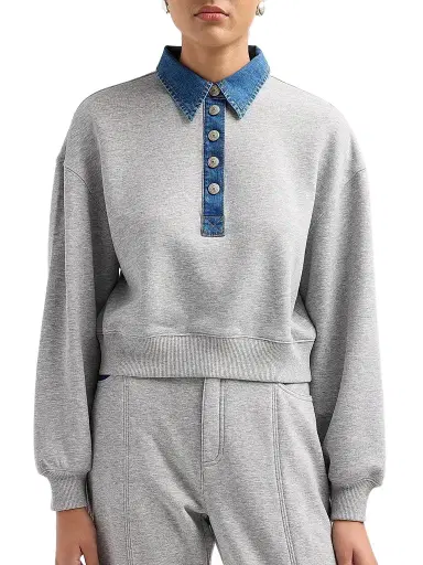 Cinq à Sept Women's Corenna Mixed-Media Sweater - Heather Grey | Thumbnail 5