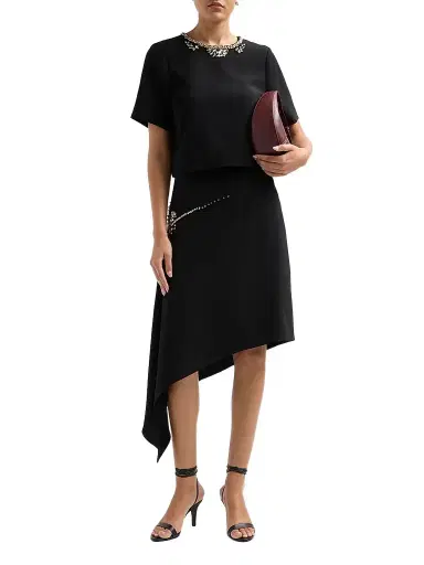 Cinq à Sept Women's Alethia Crystal Cascade Asymmetric Knee-Length Skirt - Black | Thumbnail 2