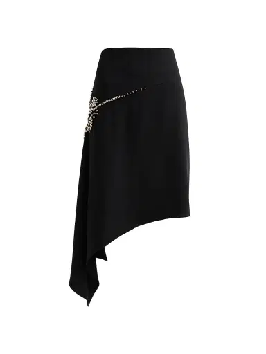 Cinq à Sept Women's Alethia Crystal Cascade Asymmetric Knee-Length Skirt - Black | Thumbnail 1