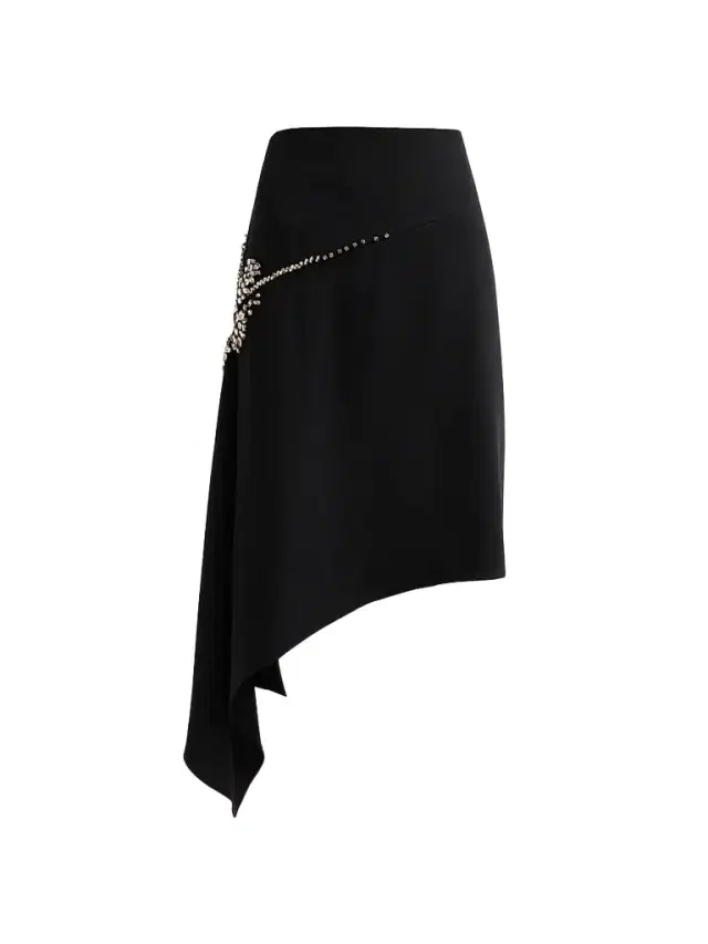 Cinq à Sept Women's Alethia Crystal Cascade Asymmetric Knee-Length Skirt - Black