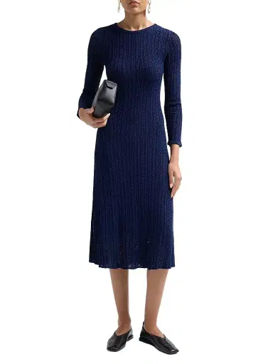 Elie Tahari Women's Julietta Pointelle-Knit A-Line Midi Dress - Twilight Sky | Thumbnail 2