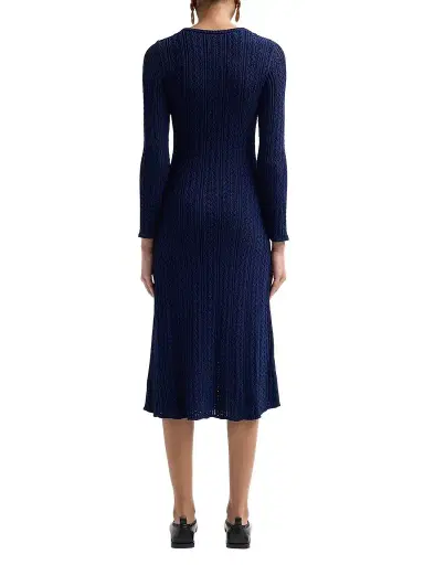 Elie Tahari Women's Julietta Pointelle-Knit A-Line Midi Dress - Twilight Sky | Thumbnail 3