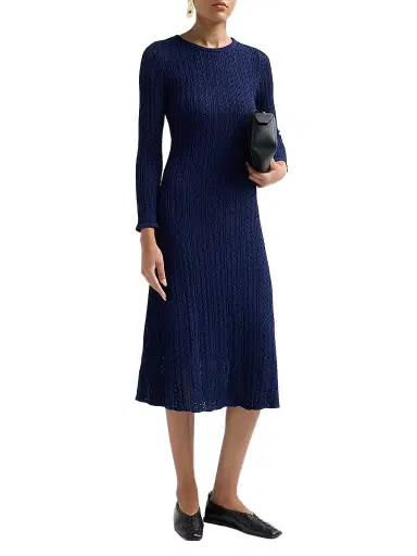 Elie Tahari Women's Julietta Pointelle-Knit A-Line Midi Dress - Twilight Sky | Thumbnail 4