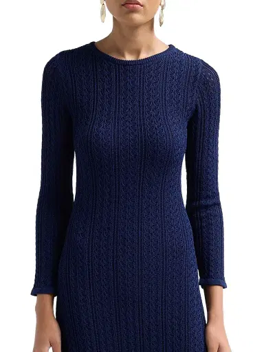 Elie Tahari Women's Julietta Pointelle-Knit A-Line Midi Dress - Twilight Sky | Thumbnail 5