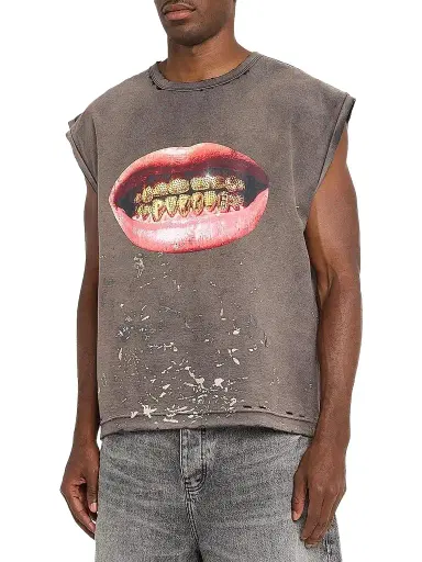 Purple Brand Men's Grill Textured Cotton Jersey Sleeveless T-Shirt - Brown - Size XXL | Thumbnail 4 Purple Brand Men's Grill Textured Cotton Jersey Sleeveless T-Shirt - Brown - Size XXL | Thumbnail 4