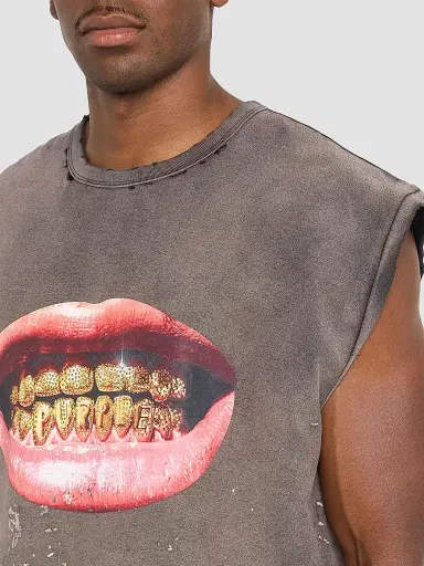 Purple Brand Men's Grill Textured Cotton Jersey Sleeveless T-Shirt - Brown - Size XXL | Thumbnail 5 Purple Brand Men's Grill Textured Cotton Jersey Sleeveless T-Shirt - Brown - Size XXL | Thumbnail 5