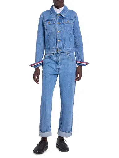Thom Browne Women's Shrunken-Fit Denim Jacket - Lightblue - Size 8 | Thumbnail 2