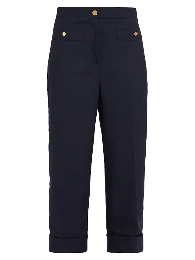 Thom Browne Women's Wool Cardigan-Style Pocket Trousers - Navy