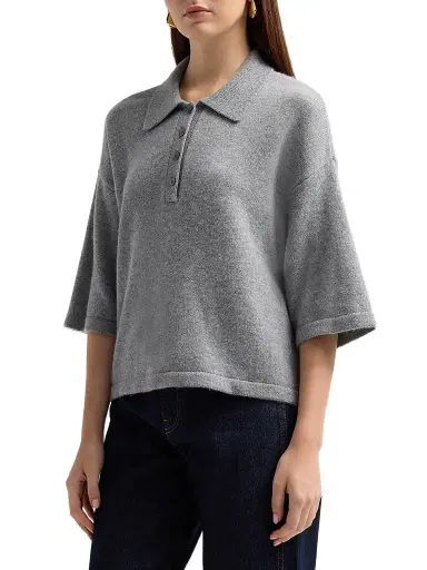 Frame Women's The Academy Cashmere Polo Shirt - Graphite Grey | Thumbnail 4