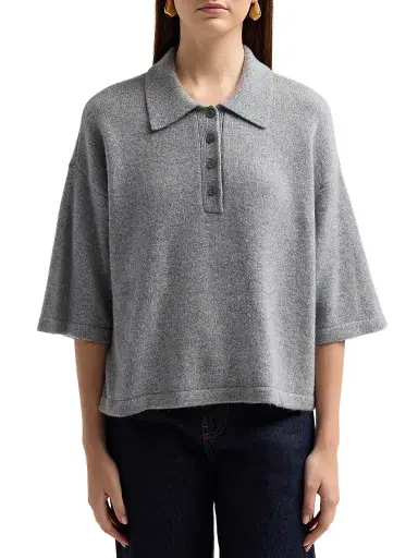 Frame Women's The Academy Cashmere Polo Shirt - Graphite Grey | Thumbnail 5