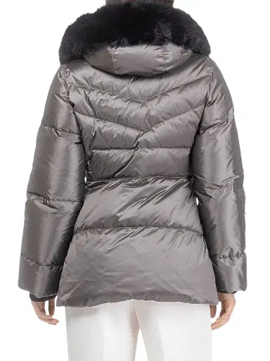 Gorski Women's Apres-Ski Parka with Detachable Toscana Lamb Hood Trim - Greige Black - Size Small | Thumbnail 4