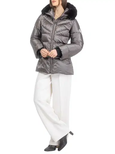 Gorski Women's Apres-Ski Parka with Detachable Toscana Lamb Hood Trim - Greige Black - Size Small | Thumbnail 5