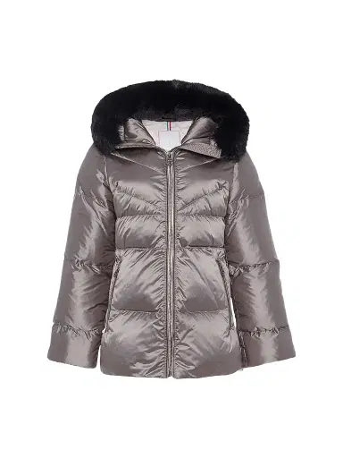 Gorski Women's Apres-Ski Parka with Detachable Toscana Lamb Hood Trim - Greige Black - Size Small | Thumbnail 1