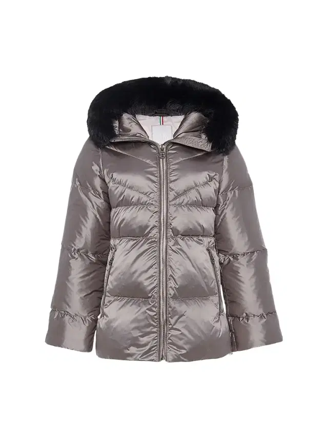 Gorski Women's Apres-Ski Parka with Detachable Toscana Lamb Hood Trim - Greige Black - Size Small
