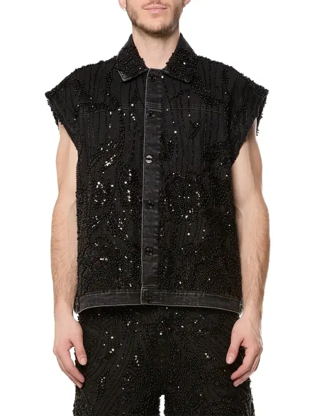 Purple Brand Men's Embellished Mesh Cotton Vest - Black