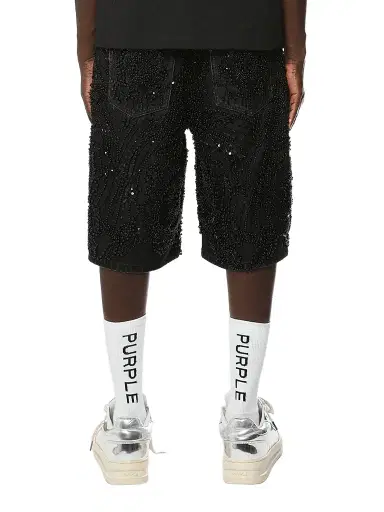 Purple Brand Men's Embellished Denim Shorts - Black - Size 40 | Thumbnail 2 Purple Brand Men's Embellished Denim Shorts - Black - Size 40 | Thumbnail 2