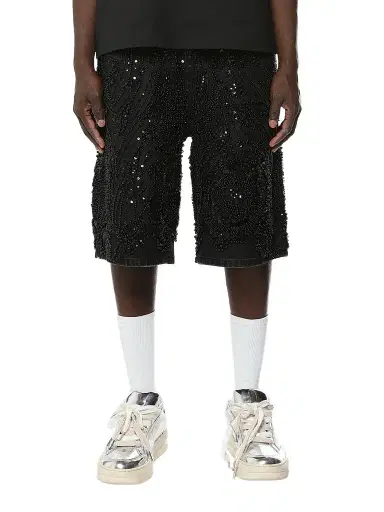 Purple Brand Men's Embellished Denim Shorts - Black - Size 40 | Thumbnail 1 Purple Brand Men's Embellished Denim Shorts - Black - Size 40 | Thumbnail 1