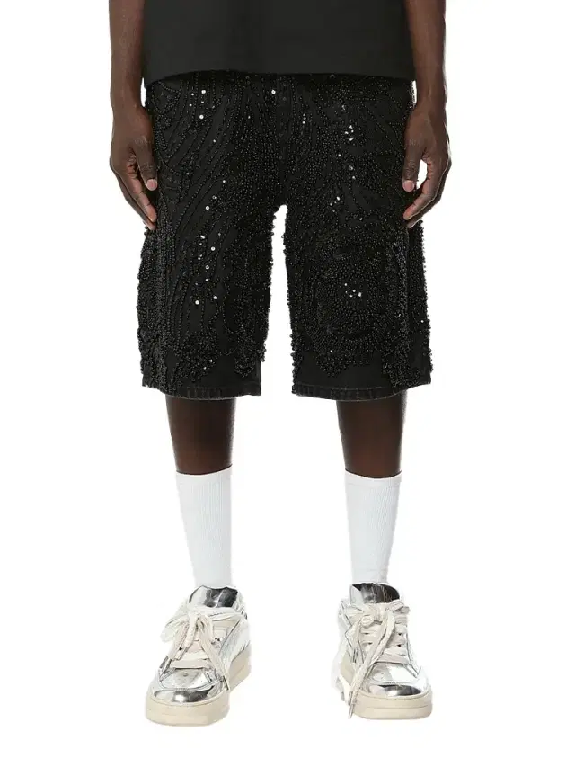 Purple Brand Men's Embellished Denim Shorts - Black - Size 40