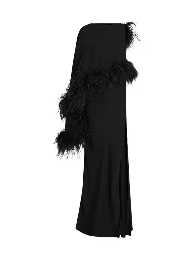 Lapointe Women's Georgette Feather-Trimmed Asymmetric Draped Gown - Black