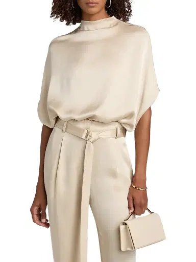 Lapointe Women's Satin Cape T-Shirt - Sand | Thumbnail 3 Lapointe Women's Satin Cape T-Shirt - Sand | Thumbnail 3