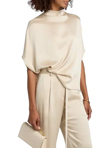 Lapointe Women's Satin Cape T-Shirt - Sand | Thumbnail 4 Lapointe Women's Satin Cape T-Shirt - Sand | Thumbnail 4