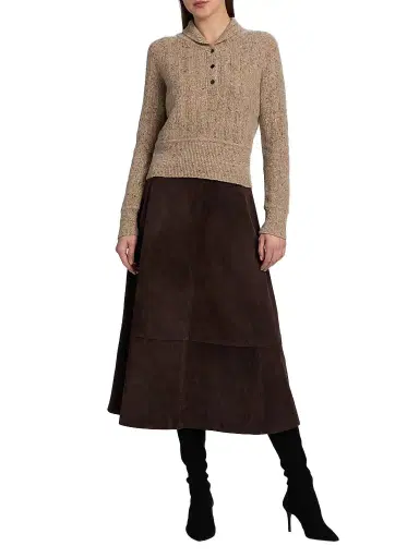Co Women's Cropped Henley Sweater - Antelope | Thumbnail 2