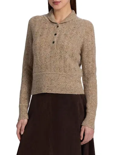 Co Women's Cropped Henley Sweater - Antelope | Thumbnail 3