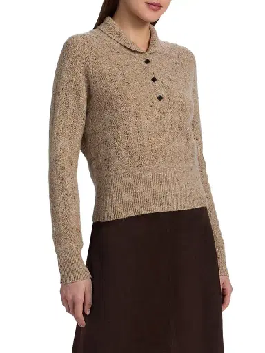 Co Women's Cropped Henley Sweater - Antelope | Thumbnail 4