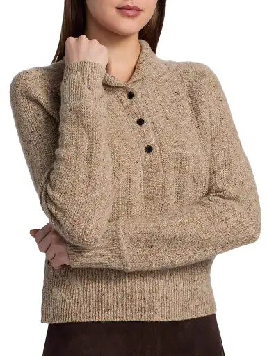 Co Women's Cropped Henley Sweater - Antelope | Thumbnail 6