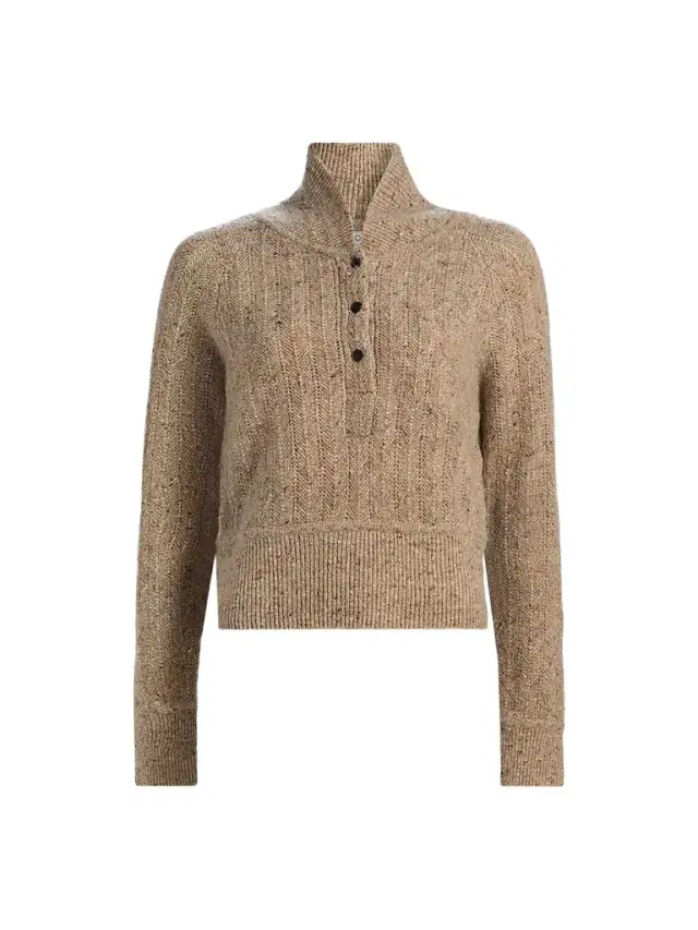 Co Women's Cropped Henley Sweater - Antelope