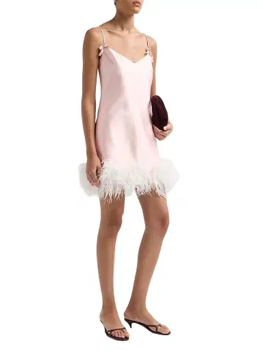 Self-Portrait Women's Feather-Hem Taffeta Mini Dress - Pink | Thumbnail 4