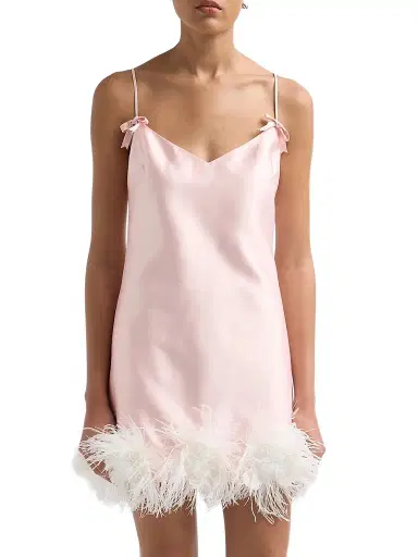 Self-Portrait Women's Feather-Hem Taffeta Mini Dress - Pink | Thumbnail 5