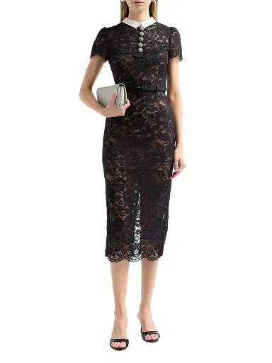 Self-Portrait Women's Lace Contrast Collar Midi Dress - Black | Thumbnail 2
