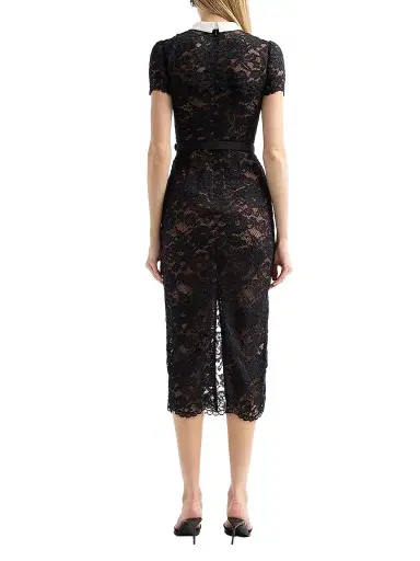 Self-Portrait Women's Lace Contrast Collar Midi Dress - Black | Thumbnail 4