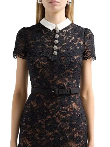 Self-Portrait Women's Lace Contrast Collar Midi Dress - Black | Thumbnail 5
