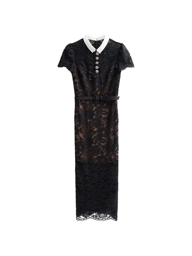 Self-Portrait Women's Lace Contrast Collar Midi Dress - Black