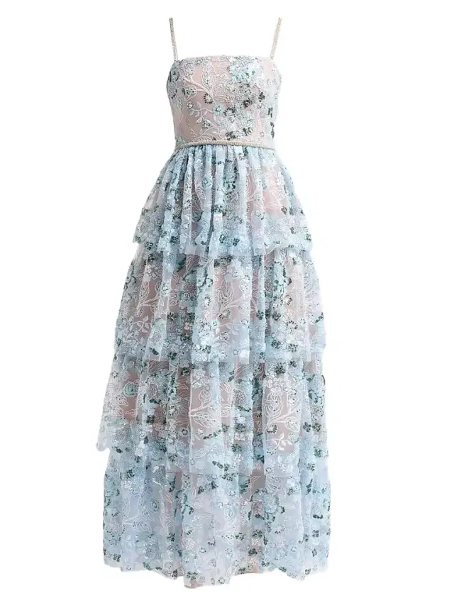 Self-Portrait Women's Sequin Embellished Tiered Maxi Dress - Blue