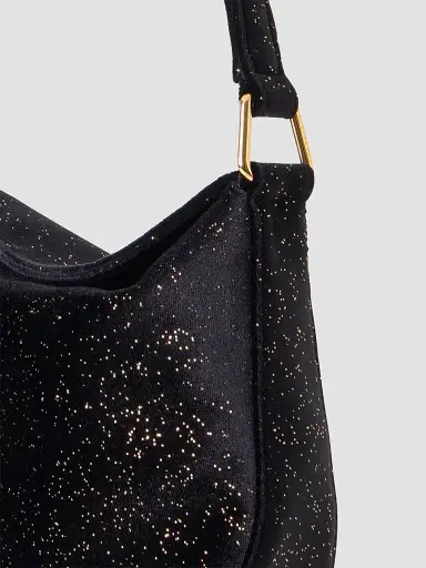 Akris Women's Anna Mini Speckled Velvet Hobo Bag - Black Met | Thumbnail 4 Akris Women's Anna Mini Speckled Velvet Hobo Bag - Black Met | Thumbnail 4