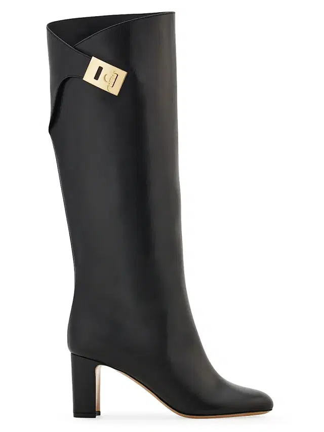 Ferragamo Women's Elli 70MM Hug Buckle-Detail Leather Boots - Nero