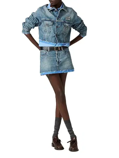 Miu Miu Women's Denim and Poplin Mini Skirt - Blue - Size 8 | Thumbnail 2