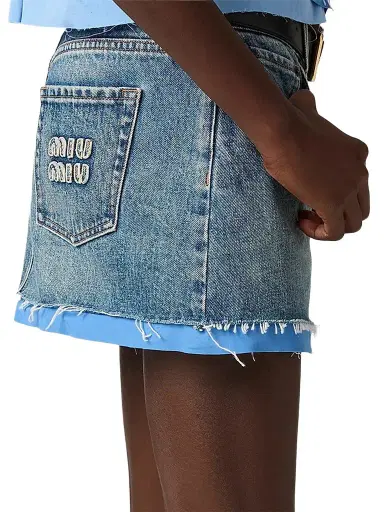 Miu Miu Women's Denim and Poplin Mini Skirt - Blue - Size 8 | Thumbnail 4