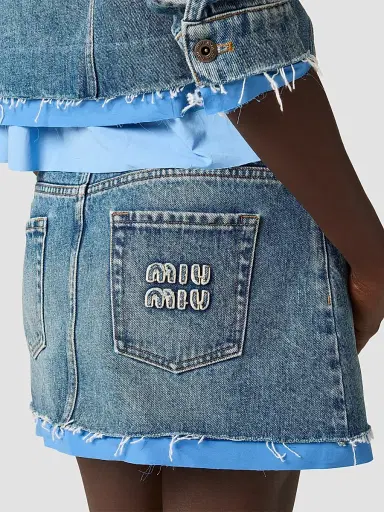 Miu Miu Women's Denim and Poplin Mini Skirt - Blue - Size 8 | Thumbnail 5