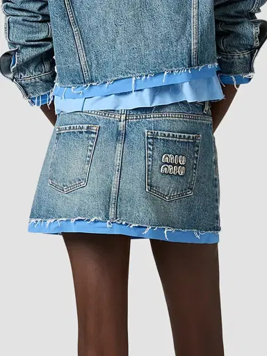 Miu Miu Women's Denim and Poplin Mini Skirt - Blue - Size 8 | Thumbnail 6