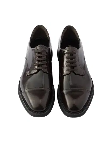 Prada Men's Brushed Leather Lace-Up Shoes - Brown | Thumbnail 2